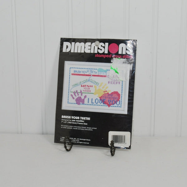 Vintage Dimensions Stamped Cross Stitch 'Brush Your Teeth' (c. 1993) Counted Cross Stitch Kit, Bathroom, Bedroom Decor, Children Craft