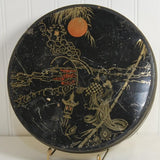 Rare Vintage Tindeco Asian Inspired Round Sewing Tin (c. 1920's) Vintage Sewing Tin, Spool Holders, Vintage Metal Round Tin, Cloth Lined