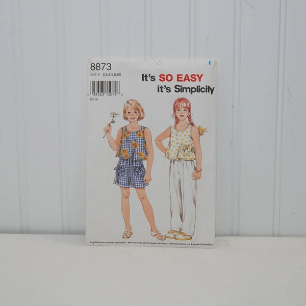 Vintage Simplicity 8873 It's So Easy (c. 1994) Girl's Sizes 2-6X, Pants or Shorts And Top, Cute Summer Clothes, Easy Sewing Pattern