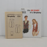 Vintage Simplicity 9285, It's So Easy It's Simplicity Men's, Women's or Teen's Vest Pattern (c. 1994) Sizes Extra Small - Extra Large
