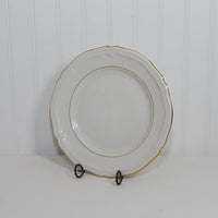 Vintage Elegant Seltmann Fine China 9 1/2 Inch Luncheon Plate (c. 1950-1960's?) Weiden Germany, Marie Luise Pattern, White With Gold Trim