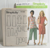 Simplicity 4190 Design Your Own by Karen Z Line (c. 2000's) Plus Size 20W-28W Knee Length Dress, Crop Top, Crop Pants, Tunic, Matching Bag