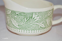 Vintage Scio Pottery, Avon Pattern Green Floral and Leaves on a Ivory Colored Creamer, Small Gravy Pourer, Desk Organizer