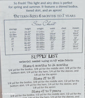 From the back of the instruction sheet which gives a size chart and supply list.