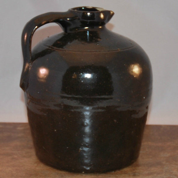 Antique Albany Slip Jug, Half Gallon with Spout and Handle (c.1870's) Beehive Style, Handmade Primitive Pottery, Whiskey, Water, Americana