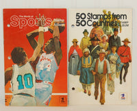 Front views of the The world of sports stamp album and 50 stamps from 50 countries stamp album.