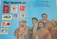 Showing two pages from the 50 stamps from 50 countries stamp album. The page is entitled The Americas.