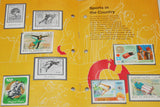 The center pages from the world of sports booklet. There are some stamps present that had been collected by the previous owner.