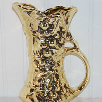 McCoy Pottery Gold Antiqua Pitcher With Grapes (c.1970's), Mold 616, Retro Pottery, Gold Leaf, Flower Vase, Collectible