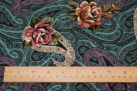 Paisley and Floral Print Cotton Fabric, Roses, Turquoise, Purple Paisley, Yardage by 45 Inches Wide Sewing Project, Skirts, Blouses, Scarf