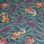 Paisley and Floral Print Cotton Fabric, Roses, Turquoise, Purple Paisley, Yardage by 45 Inches Wide Sewing Project, Skirts, Blouses, Scarf