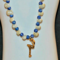 Shell and Blue Stone Beads Ankle Bracelet With Gold Tone Flamingo Charm - 11 inches