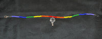 Handmade LGBT Gay Pride Seed Bead Ankle Bracelet with Cat Head Charm, 9 Inches Long, Gay Pride, Gift Idea, Cat Lover, Bracelet, Ankle