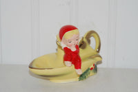 Charming and Adorable Angel Candlestick Holder (c.1950's-1960's), Vintage Angel Holiday, Small Taper Holder, Angel In Red, Holiday Gift Idea